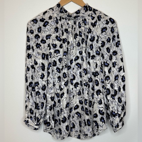 Rebecca Taylor Silk Thistle Fleur Long Sleeve Keyhole Blouse - Picture 13 of 14